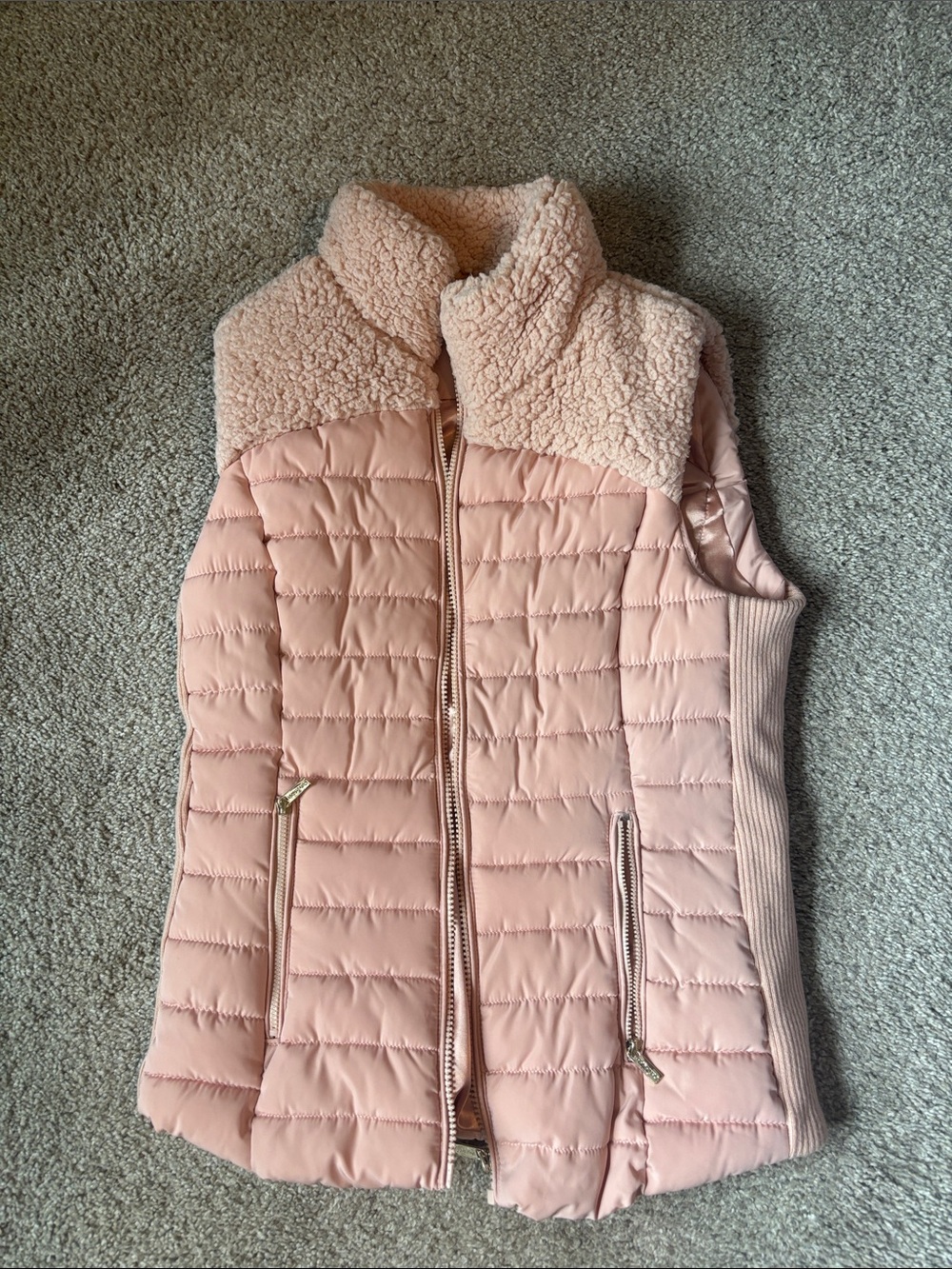 Calvin Klein Soft Pink Quilted Sherpa Collar Puffer Vest